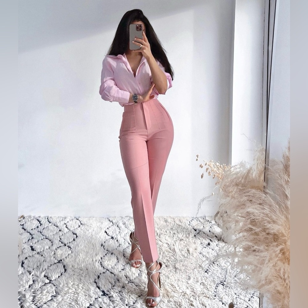 Pink High-Waisted Pants